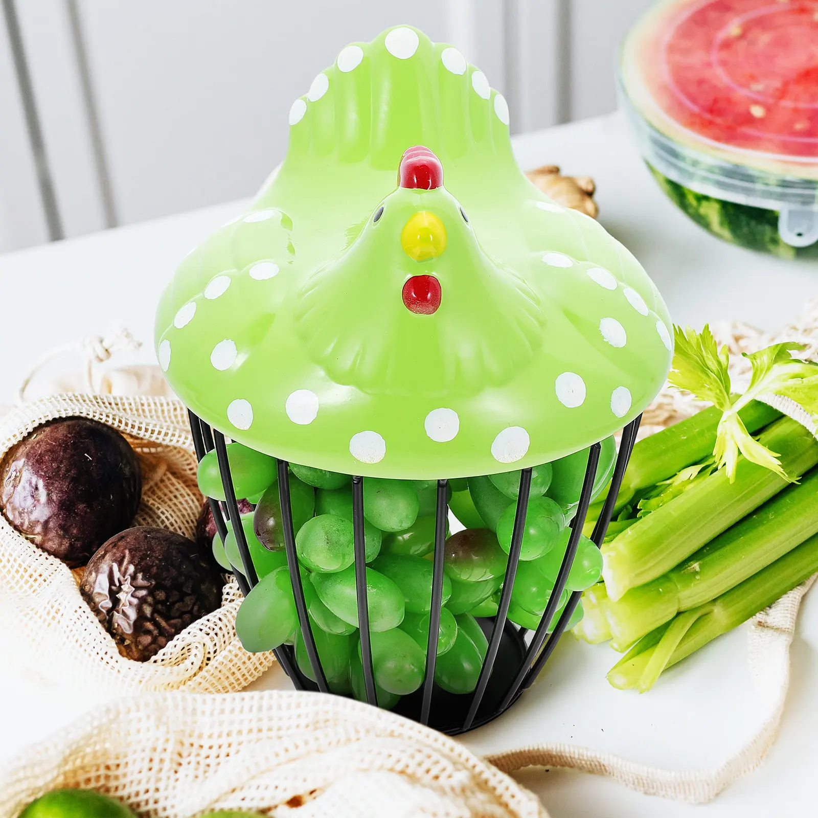 

Изысканная железная корзина для хранения в форме курицы для яиц, фруктов, овощей, чеснока, картофеля, декоративная, многофункциональная