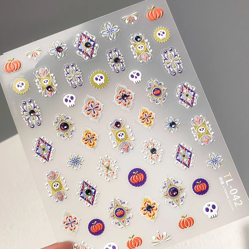 5D glänzende Strass-Nagelaufkleber Halloween bunte Retro-Totem selbstklebende Nagelkunstaufkleber im Bohemian-Stil