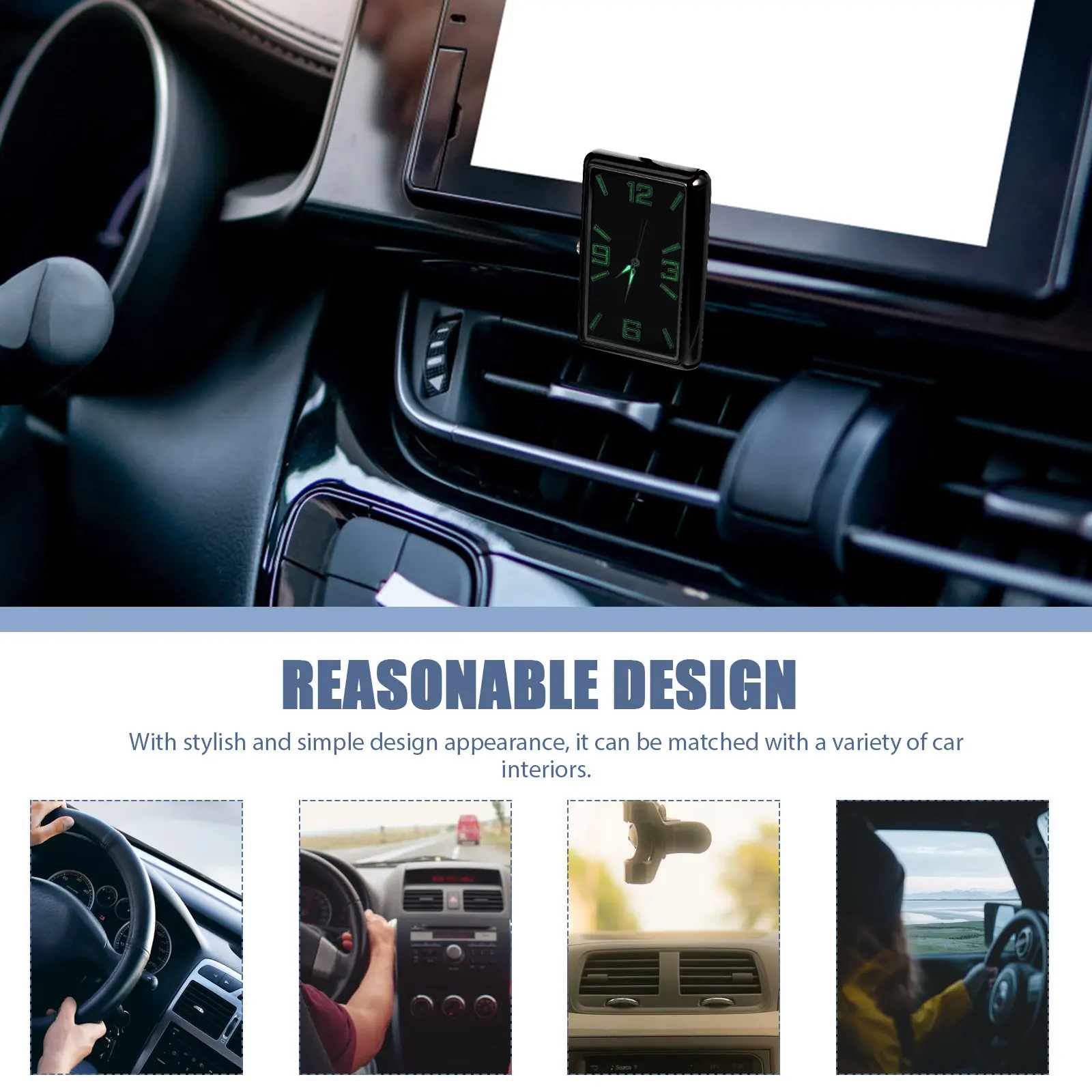 

Квадратные часы для приборной панели автомобиля, миниатюрные, компактные, флуоресцентные, аналоговые, на клейкой основе, для декора интерьера автомобиля, украшения приборной панели