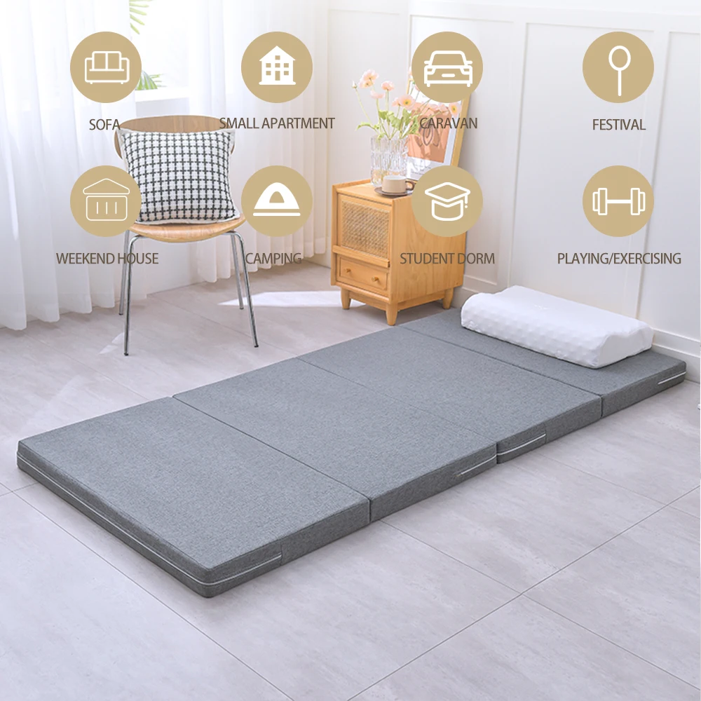 4-Fold Memory Foam Mattress, 3 inch Single Folding Mattress with Collapsible and Washable Cover, Travel and Guest Mat, Grey - view 3