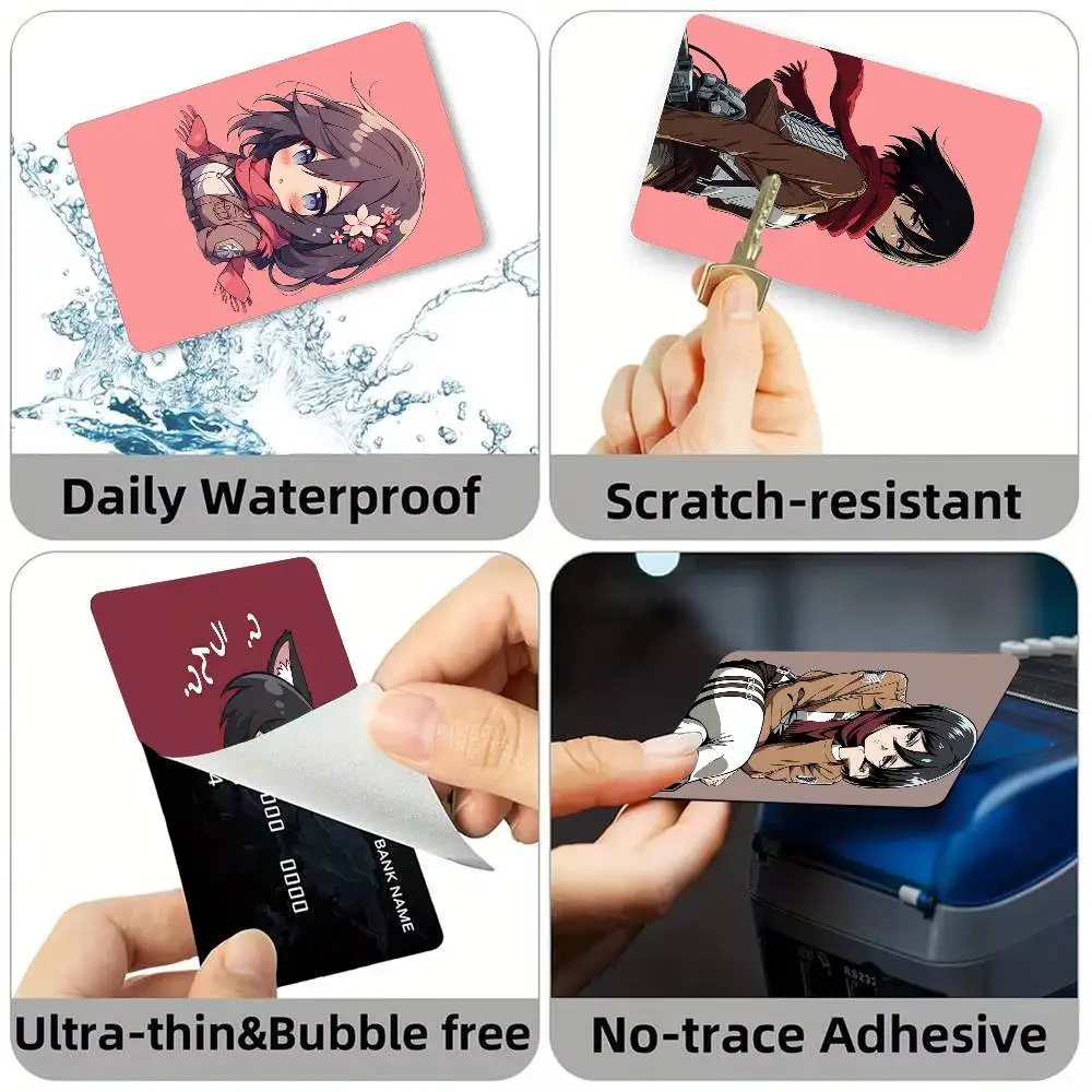 A-AOT Mikasa Ackerman Credit Card HD Stickers Game Card Decal Small Chip Waterproof Sticker Gift