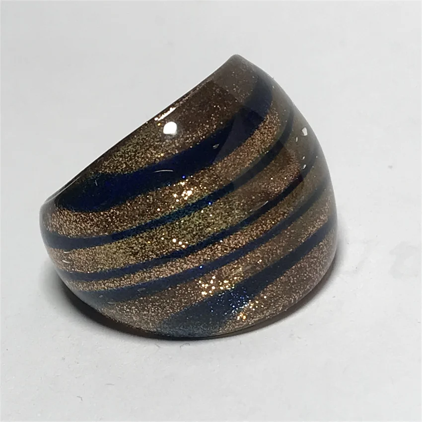 Handmade For Women Retro Style Murano Glass Liuli Blue Lines Rings Fashion Jewelry