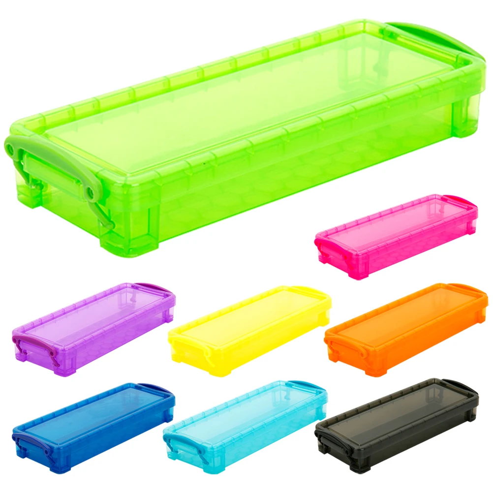 

8pcs Plastic Pencil Box Large Capacity Stationery Storage Organizer Case For Pens Pencils Erasers Sharpeners Lid