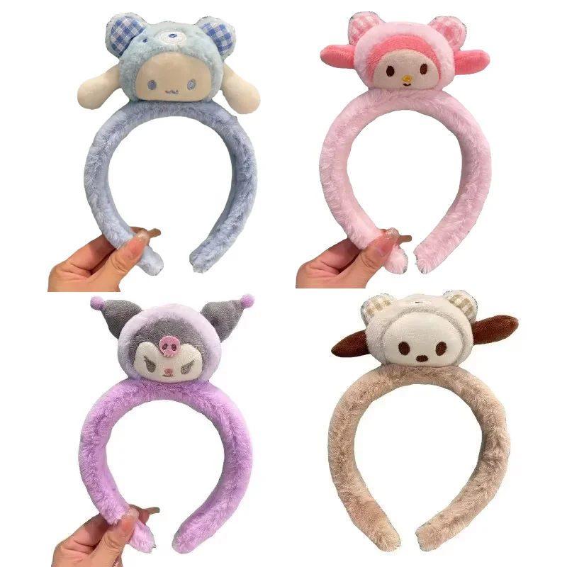 Sanrio Kulomi Head Strap  Melody Cinnamon Curly Hair Ornament Hairband Autumn Winter Anime Kawaii Plush Doll Hair Cord Girl Gift