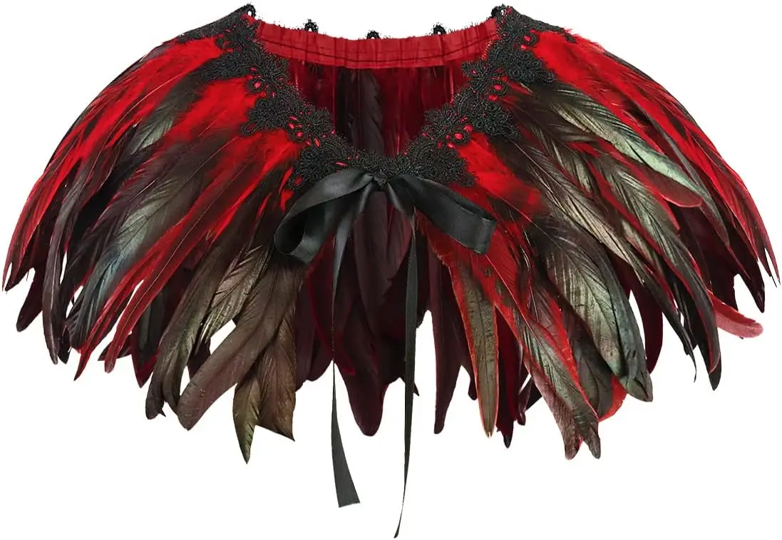 

Women's Natural Feather Shawl Cape Gothic Feather Shrug Poncho Collar Halloween Cosplay Costumes Shawl Collar Witch Costumes