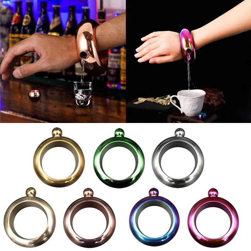 Stainless Steel Colour flagon Funnel Bangle Jug 3.5oz Whiskey Hip Flask Alcohol Bracelet Camping Flagons Drinkware Supply