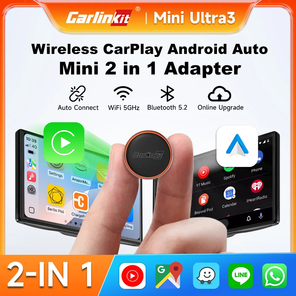 Image of CarlinKit Mini Ultra 3 Kabelloser CarPlay Adapter 2026 2-in-1 Android Auto Wireless Car AI Box für Autos mit CarPlay Universelles Auto-Zubehör Neuestes Plug-and-Play Spotify