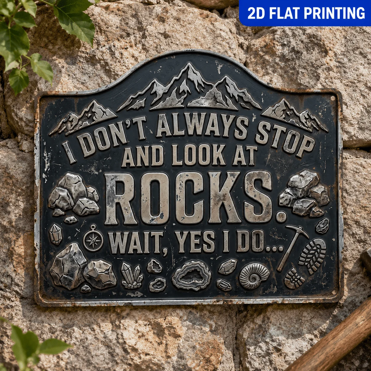 2D Flat, 1pc, Rock Sign, Geology Plaque, Nature Decor, Outdoor Decor, Aluminum Sign(12'x9.8'), Garden Sign,Patio Sign,Yard Decor