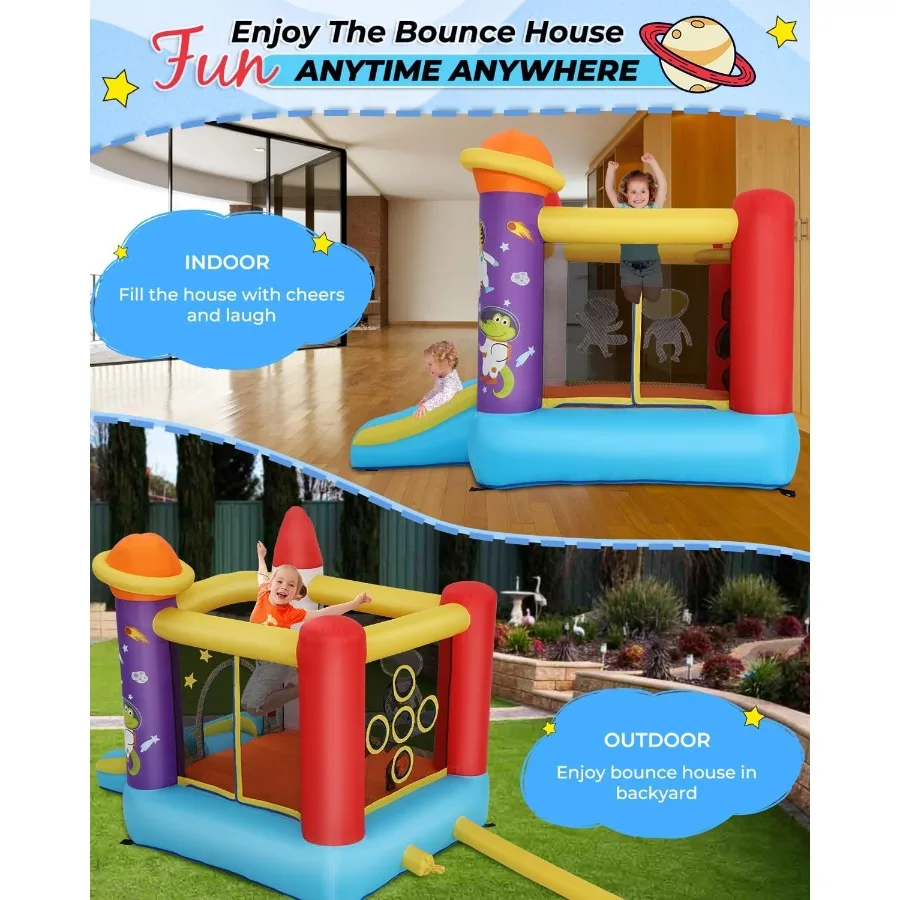 Whubefy Inflatable Bounce House with Slide for Indoor Outdoor Family Fun Featuring Jumping Area Throw Ball Game Fun Photography
