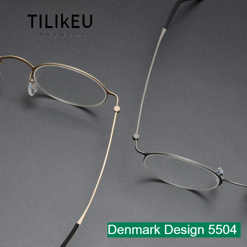 Denmark Brand Replica TT5504 Ultra-Light Pure Titanium 5g Round Frame Glasses Unisex Luxury Retro Thin-Rim Screwless Eyewear