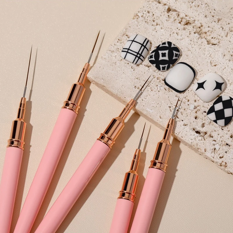 네일 아트 라인 드로잉용 전문 브러쉬, 꽃 그림용 소프트 블렌드 펜, 핑크 폴 매니큐어 도구, 전문가용 와이어 펜