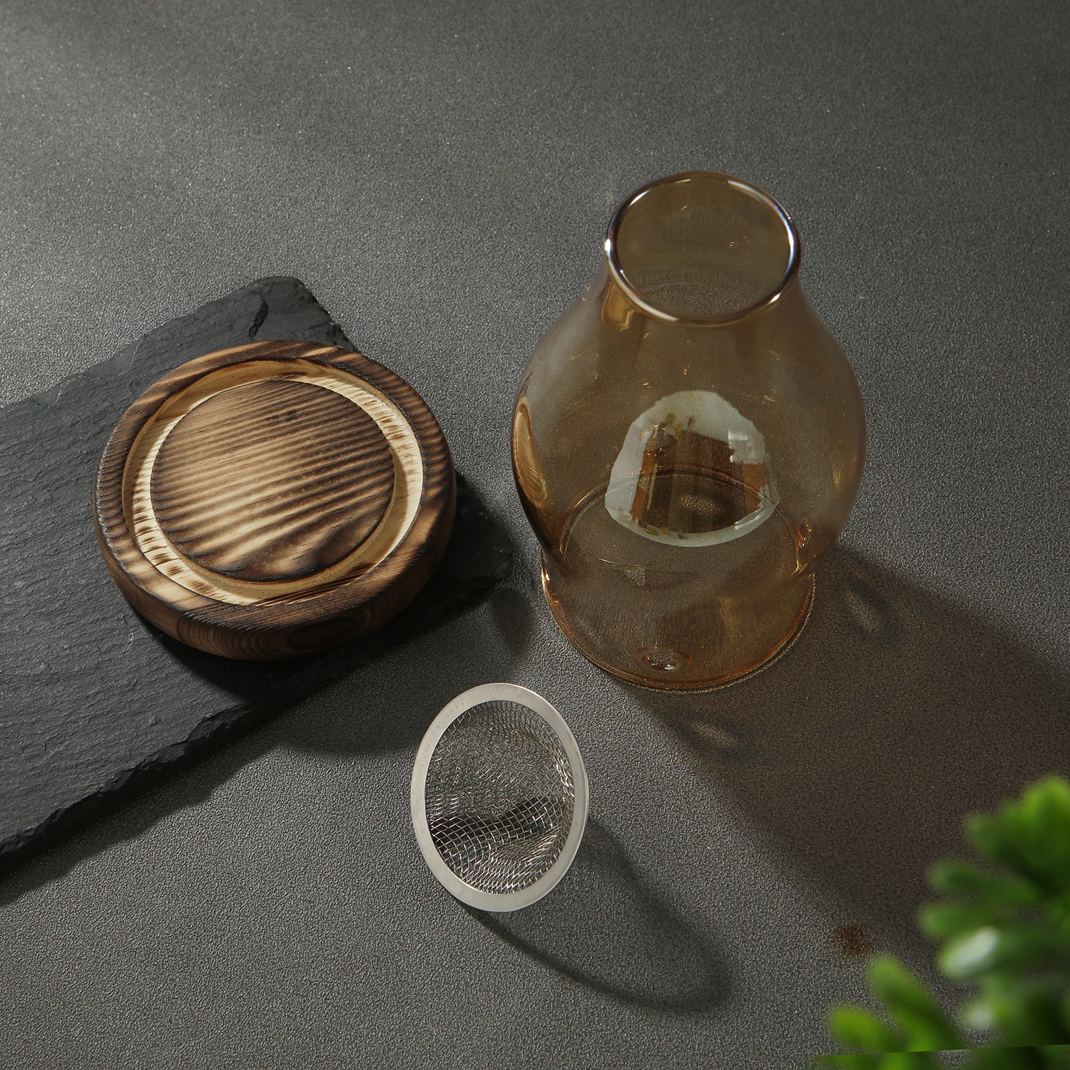 Kerzenhalter aus Glas, Kerzenheizhalter mit Holzsockel, Aromatherapie-Räuchergefäß für Yoga, SPA, Aromatherapie – Detail 7