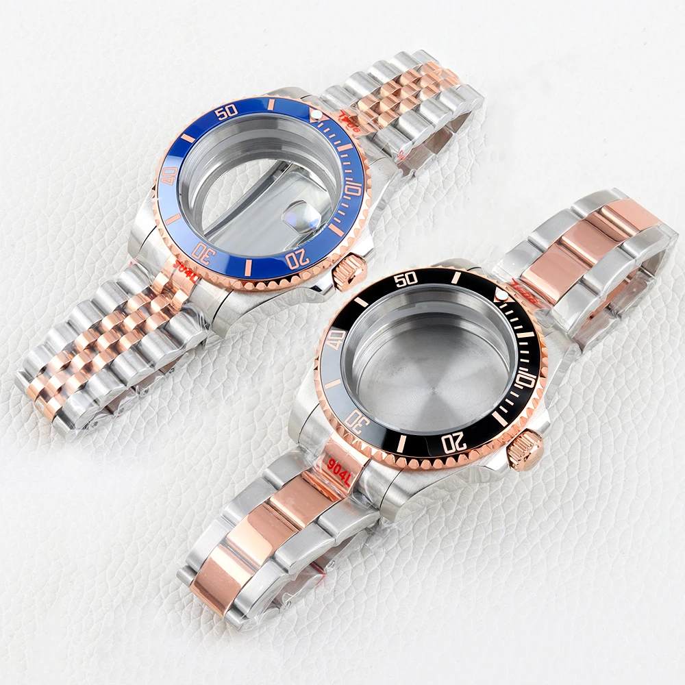 

Rose Gold 40mm Watch Case 20mm Strap Stainless Steel Jubilee/Oyster Bracelet for SUB 28.5mm Dial NH34 NH35 NH36 NH38 Movement