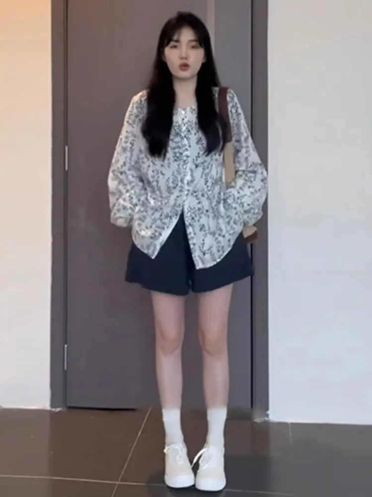 

Loose Floral Print Casual Chic Sun Protection Shirt Women's Style Korean Version Comfortable Breathable Slimming Top