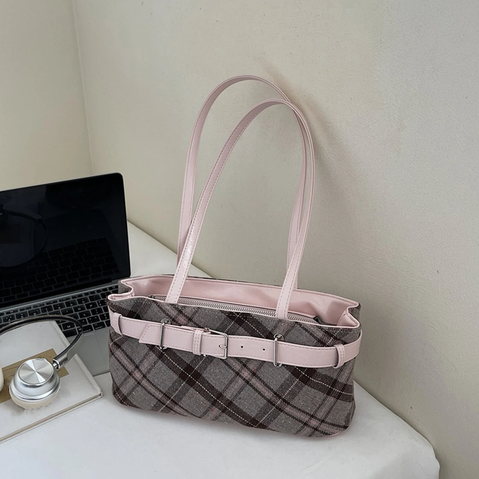 

Женская холщовая сумка через плечо в клетку с молнией, на одно плечо, для работы и повседневного использования