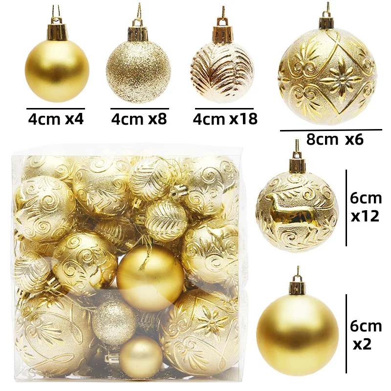 50pcs Christmas Ball Decoration Red Gold Silver Baubles Christmas Tree Hanging Ornament For 2025 Navidad Noel Xmas Party Pendant