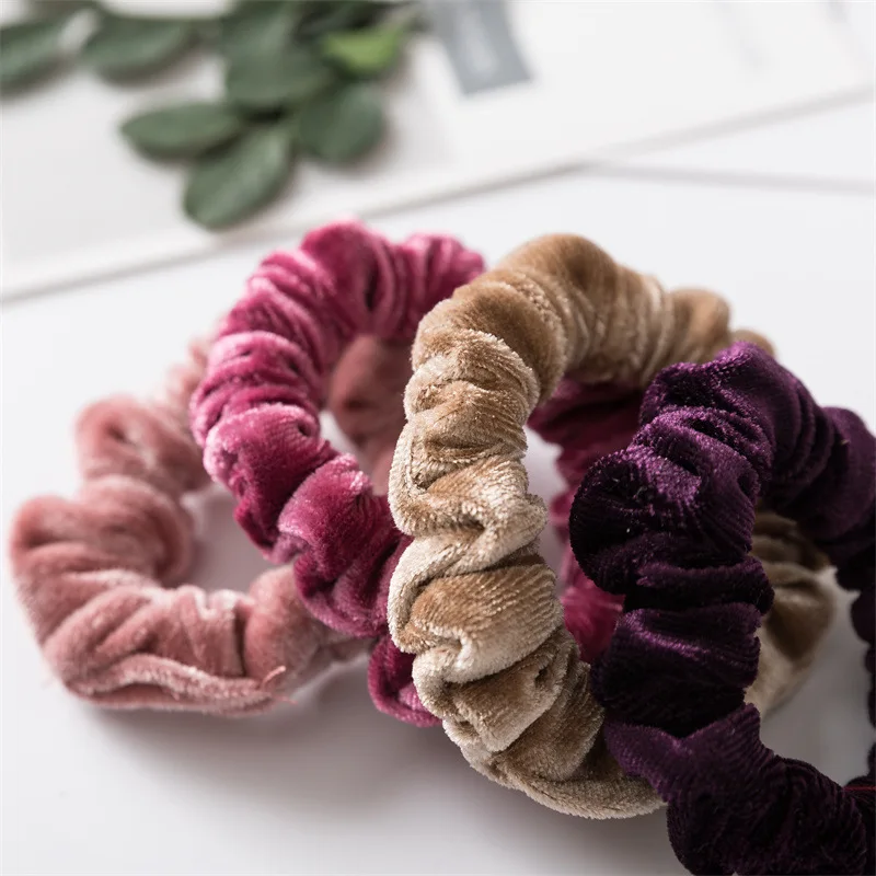 2024 New Trendy Slim Hair Scrunchy Wholesale 12pcs/lot Women Hairbands Thin Velvet Rubber Bands Girls Scrunchies Set