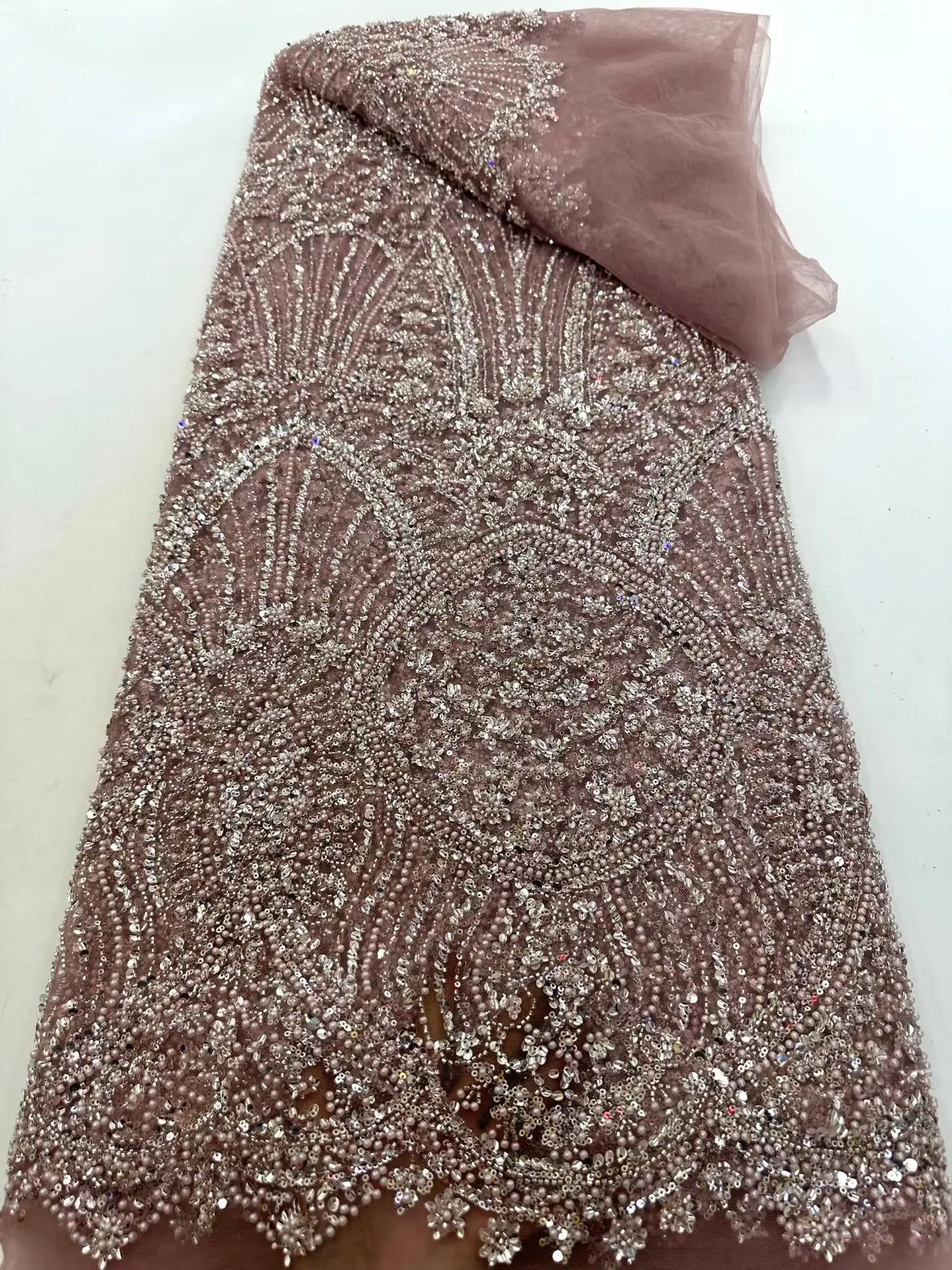 

Изысканная кружевная ткань с пайетками 2026: Роскошное французское сетчатое кружево, высококачественный тюль, 5 ярдов, HXC6423