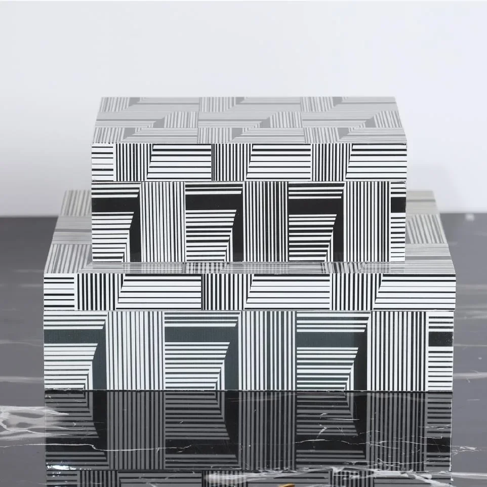 Modern simple black and white striped wooden jewelry storage box photo frame tray