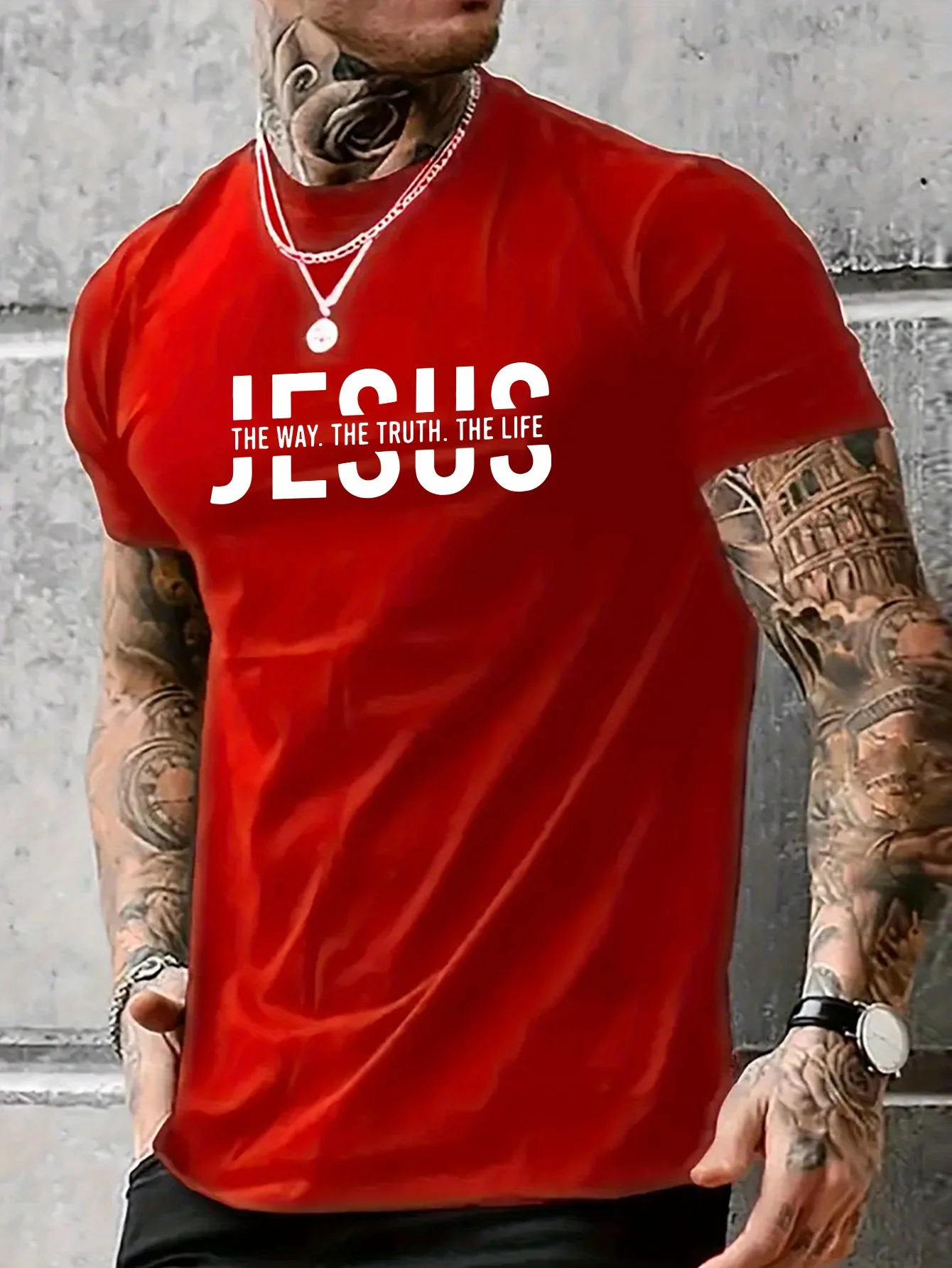 Summer men's 100% pure cotton casual loose fit Jesus Way truth life letter printed round neck short sleeved T-shirt top image 4