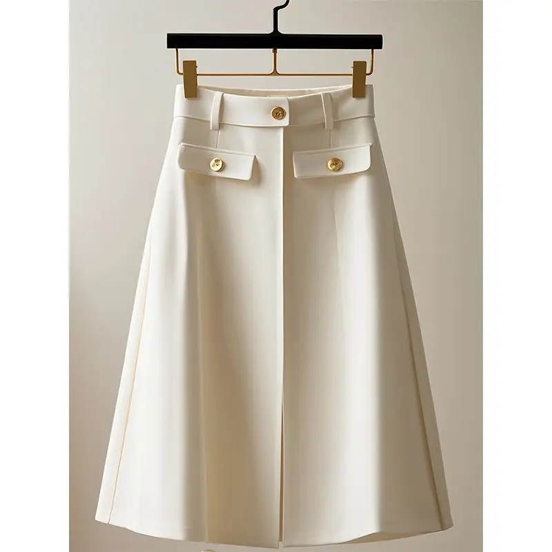 

Женская тонкая юбка трапециевидной формы с высокой талией, женская модная офисная женская уличная одежда Mujer Faldas 435P, винтажные юбки миди с карманами и пуговицами