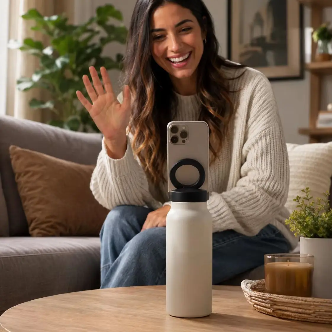 Personalized Logo Magnetic Phone Holder Thermal Drinkware Vacuum Insulated Stainless Steel Tumbler Portable Sport Back to School