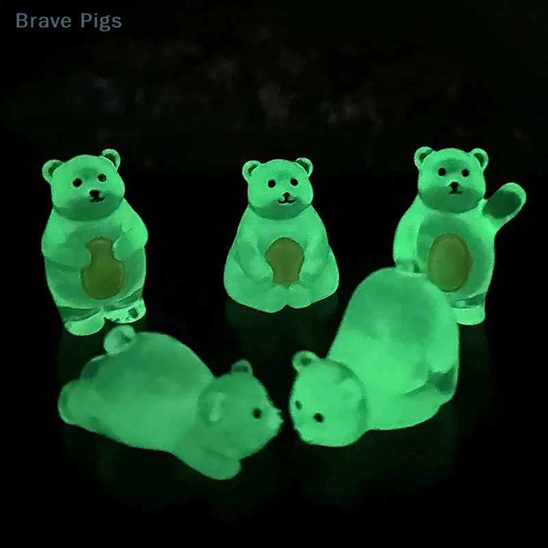 1Pc Luminous Polar Bear Miniatures Glow In The Dark Mini Polar Bear Figurines DIY Dollhouse Garden Flower Pots Micro Landscapes