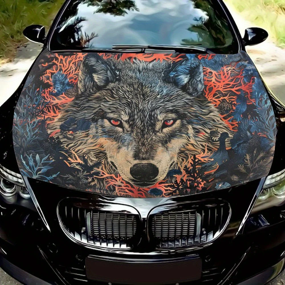 

Wolf Gaze Fierce Car Hood Sticker PVC Self Waterproof Stick, Striking Auto Exterior Accessories Decor Protect Gift for Car Lover