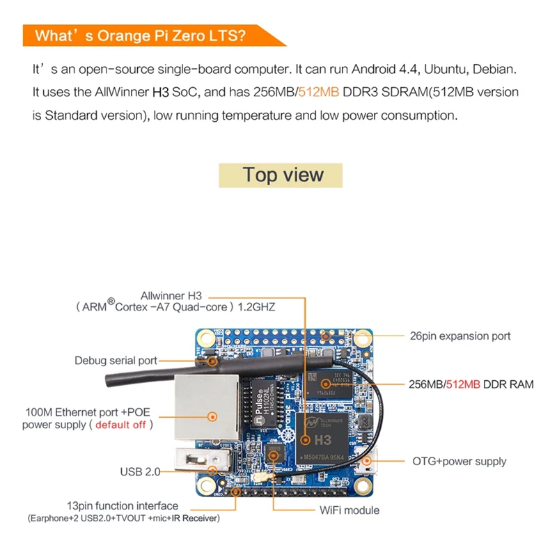 ABQR Zero 512 MB H3 Quad-Core, computer a scheda singola open source, esecuzione Android 4.4, immagine Debian