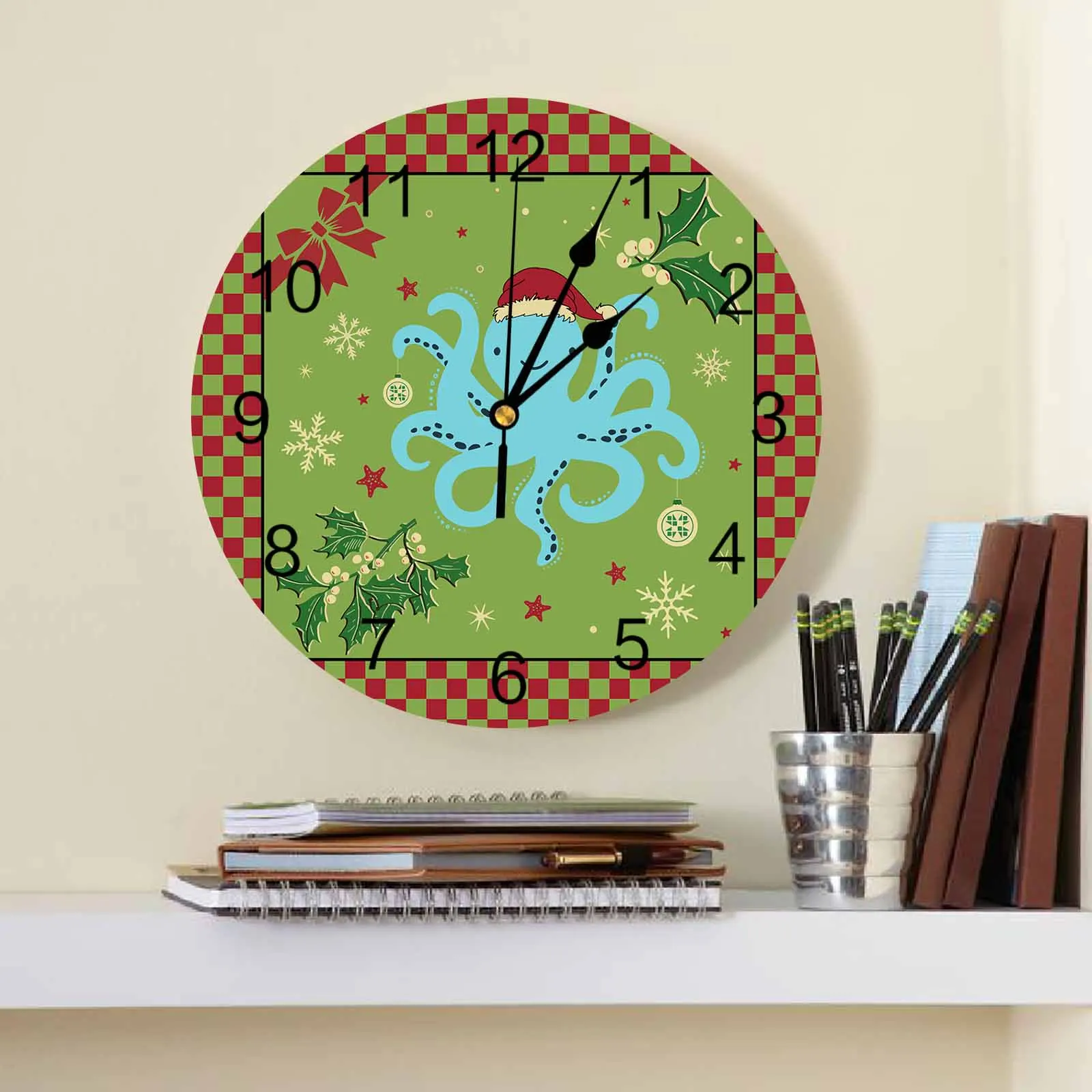 Christmas Octopus Grid Modern Home Decor Digital Clock Living Room Decor Wall Stickers Wall Clocks