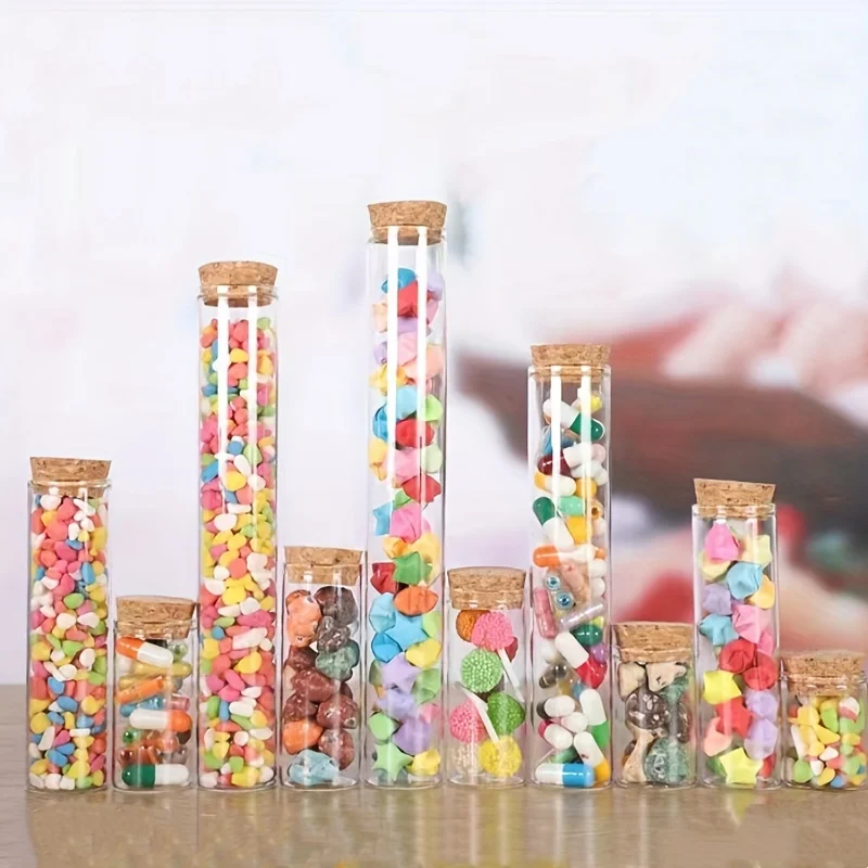 1 pack of 5 glass test tubes with cork stoppers, mini bottles with a diameter of 0.87 inches, jars, gift art DIY craft bottles,