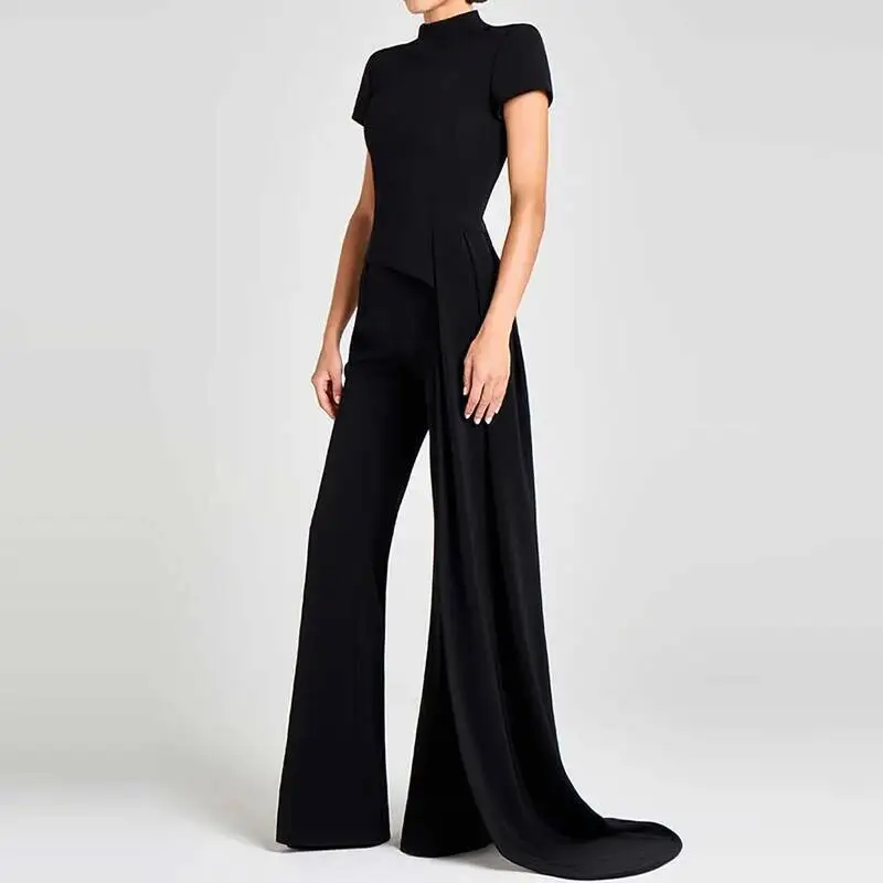 المرأة الأنيقة التنقل قطعة البدلة موضة الوقوف طوق بلون غير النظامية مجموعة عادية كم قصير البلوز طويل بانت وتتسابق #6