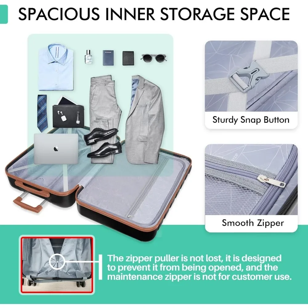 أمتعة ABS خفيفة الوزن ذات جوانب صلبة مع 4 عجلات عالمية قفل TSA - حقيبة كبيرة مقاس 28 بوصة، خيارات باللونين الأسود والبني