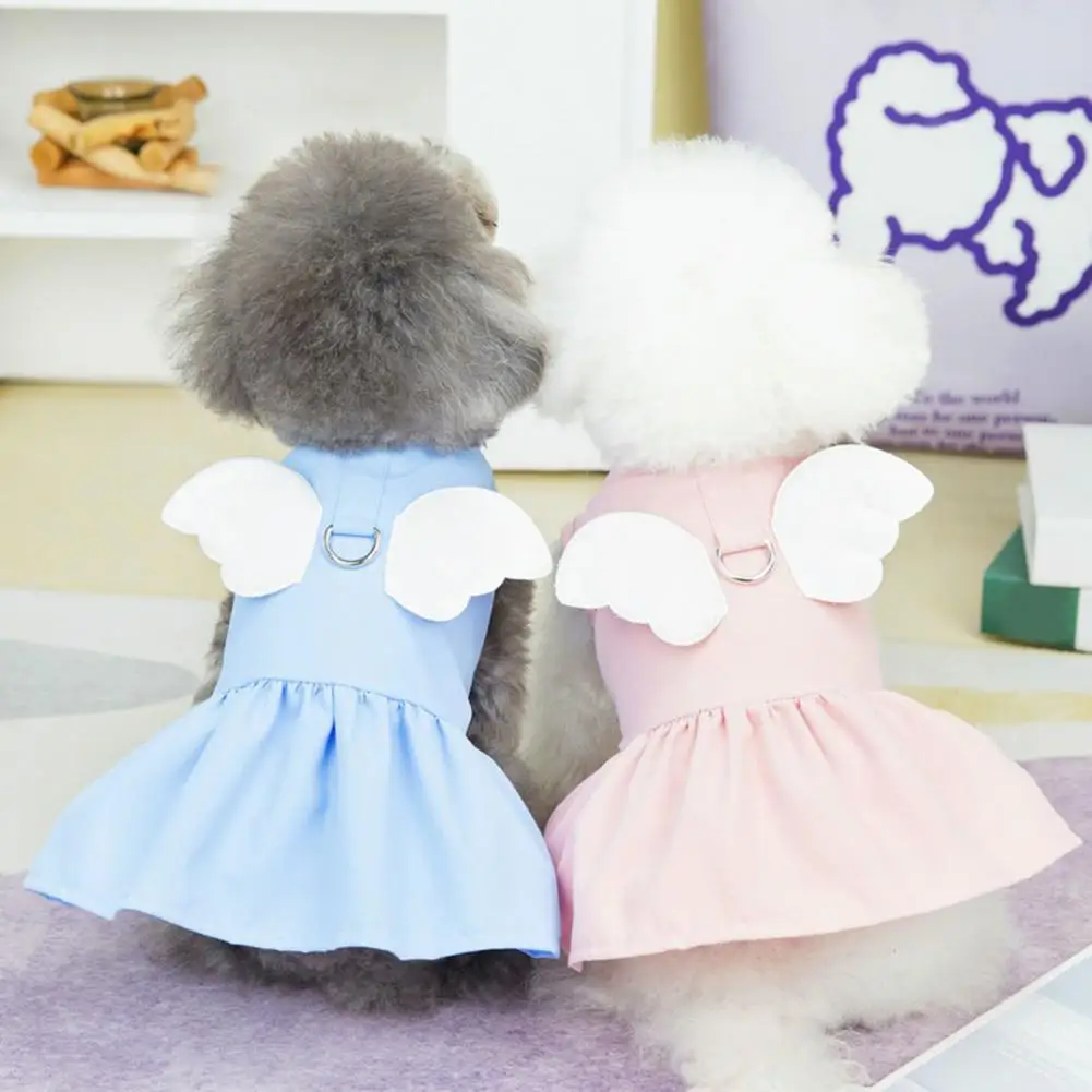 Summer Dog Dress with Traction Ring Fine Workmanship Cotton Pet Dog Puppy Angel Wings Princess Dress Dog Dress Dress-up