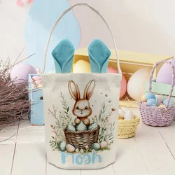 Personalized Name Rustic Floral Bunny Rabbit Easter Bag Happy Easter Party Decoration Egg Hunt Basket Custom Kid Boy Girl Gifts