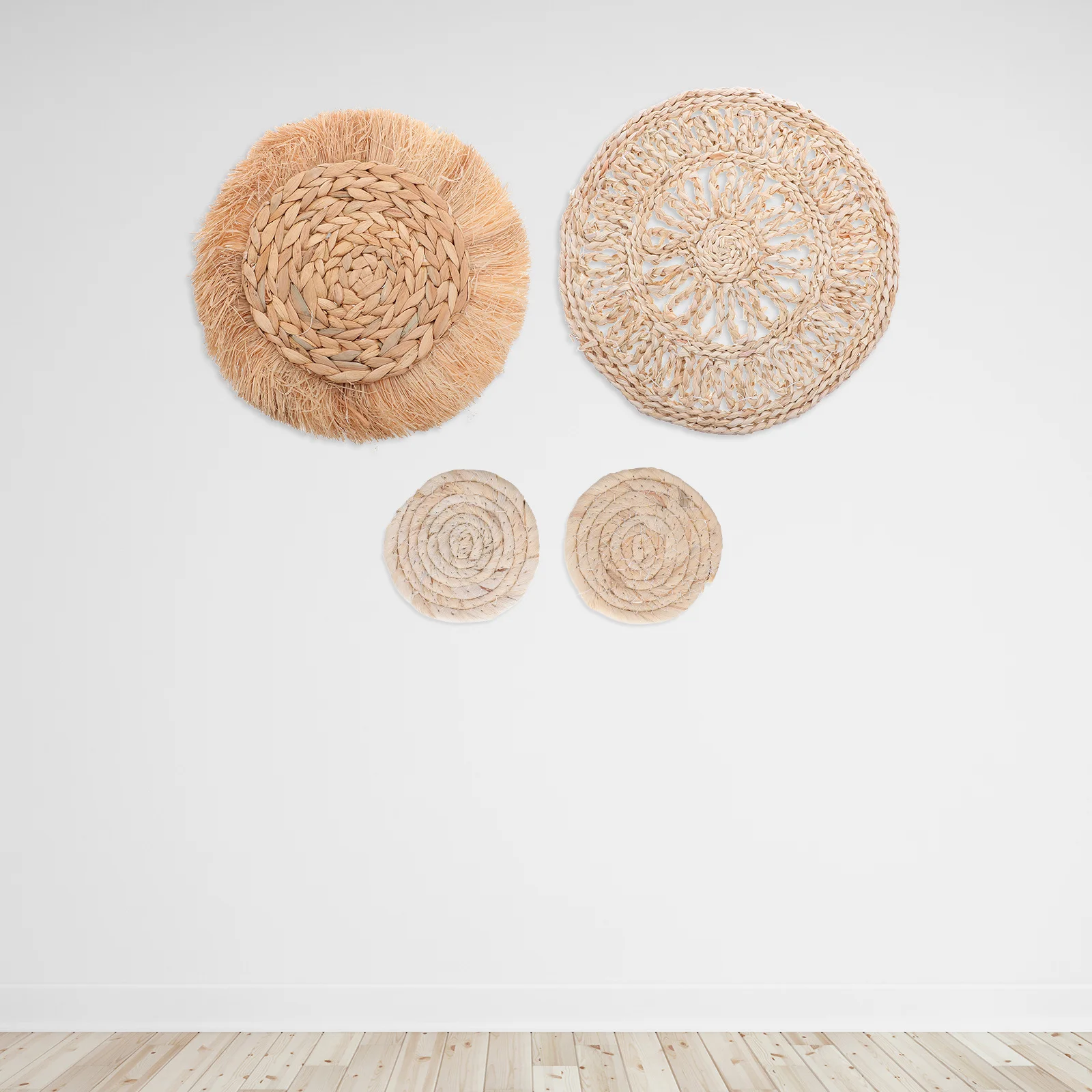 

7Pcs Handmade Grass Woven Wall Decor Boho Baskets Round Farmhouse Living Room Bedroom Kitchen Hanging Art Natural Rustic Home