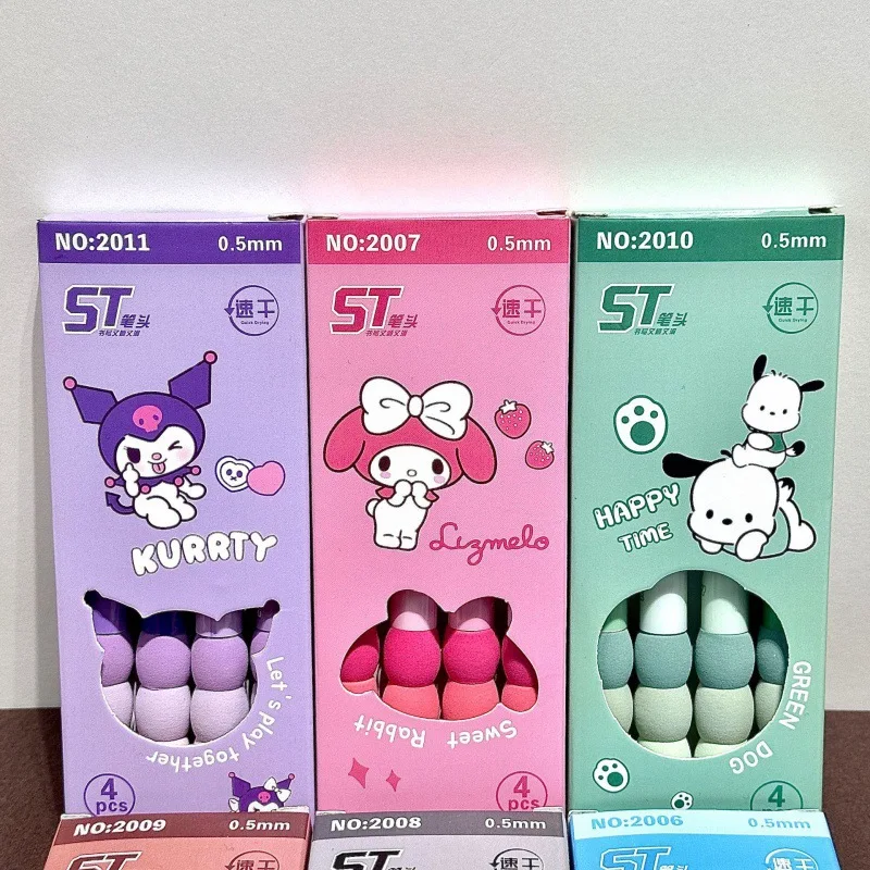 Sanrio 24pcs Gel Pens New Cartoon Kuromi Cinnamoroll Melody Gradient Sheath Gel Pen St 0.5 Black Students Learn Stationery Gifts