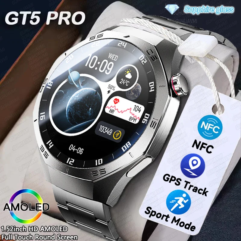 

Для Huawei GT5 Pro 1,52-дюймовый AMOLED-экран Bluetooth-вызов Смарт-часы Мужской GPS-трекер IP68Водонепроницаемые NFC Фитнес Смарт-часы для IOS