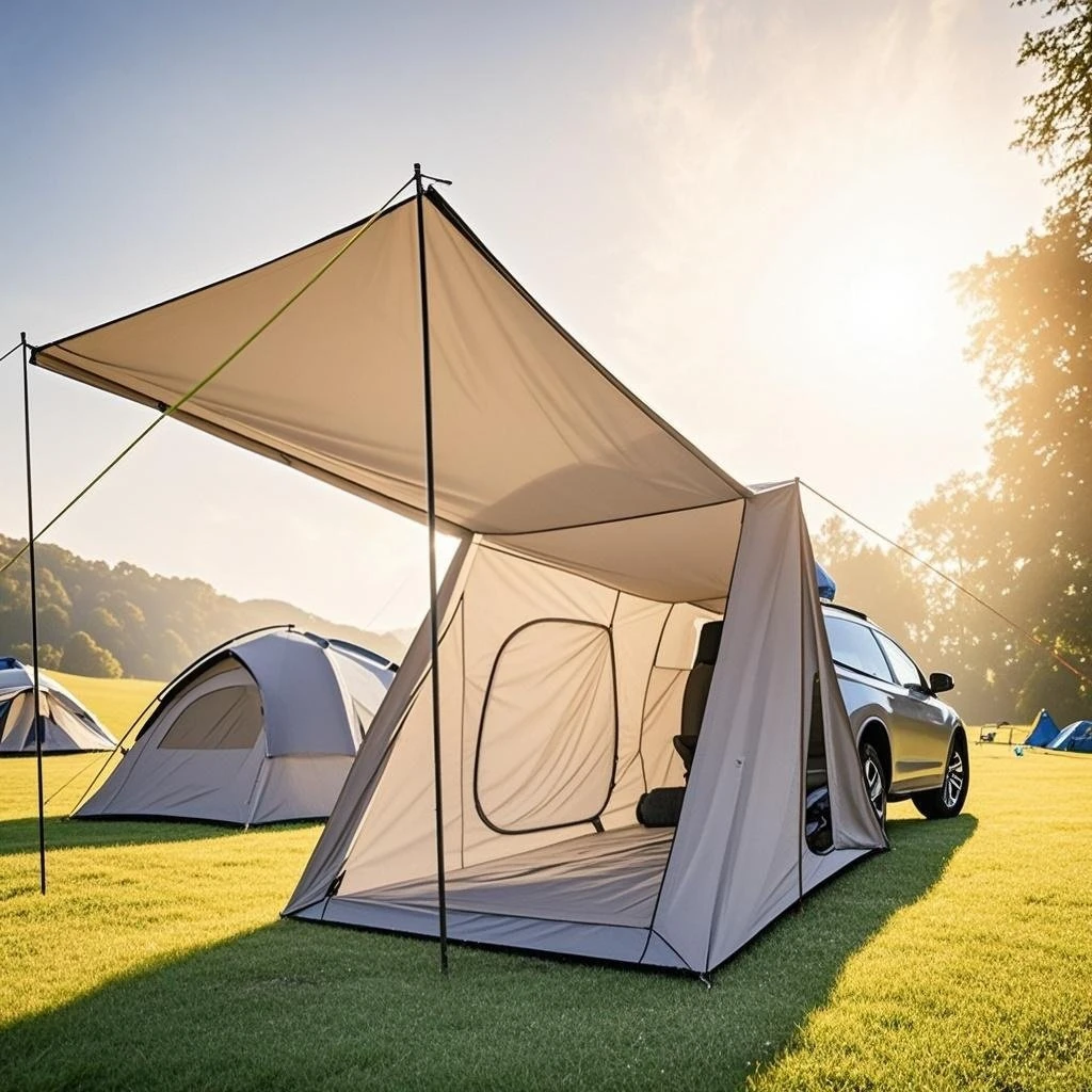

6 Person Car Tent with Awning Shade Tailgate Camping Tent for Self-Driving Tour Trunk Bed Integrated Car Tent