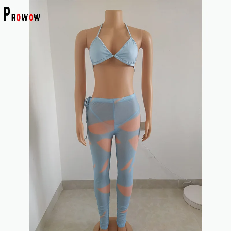 Prowow kobiety Bikini Set biustonosz majtki z Mesh Pant spódnica trzyczęściowy kostiumy kąpielowe 2022 nowy drukuj letni damski strój kąpielowy