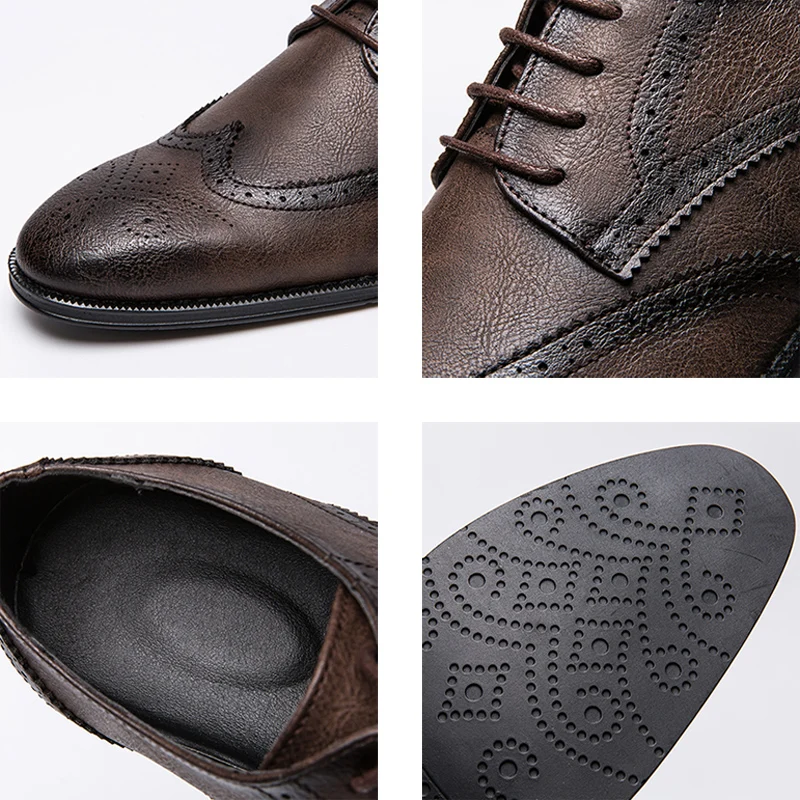 Men Brogue Shoes Plus Size 38-47 Office Dress Shoes Mens Leather Shoes Lace Up Male Wedding Oxfords Brown Black Formal Zapatos