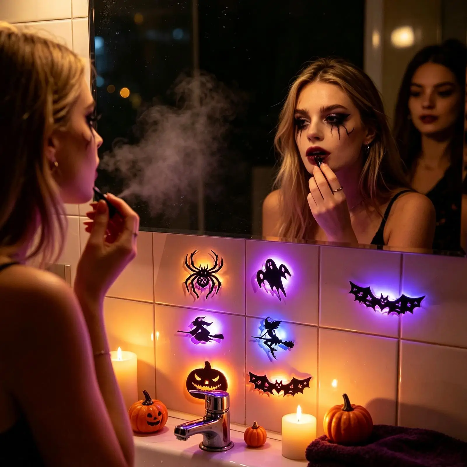 PVC Halloween Wall Stickers 3D Effect Hollow Cutout 3D Wall Decals Halloween Theme Festive Style Decorative Wall Stickers