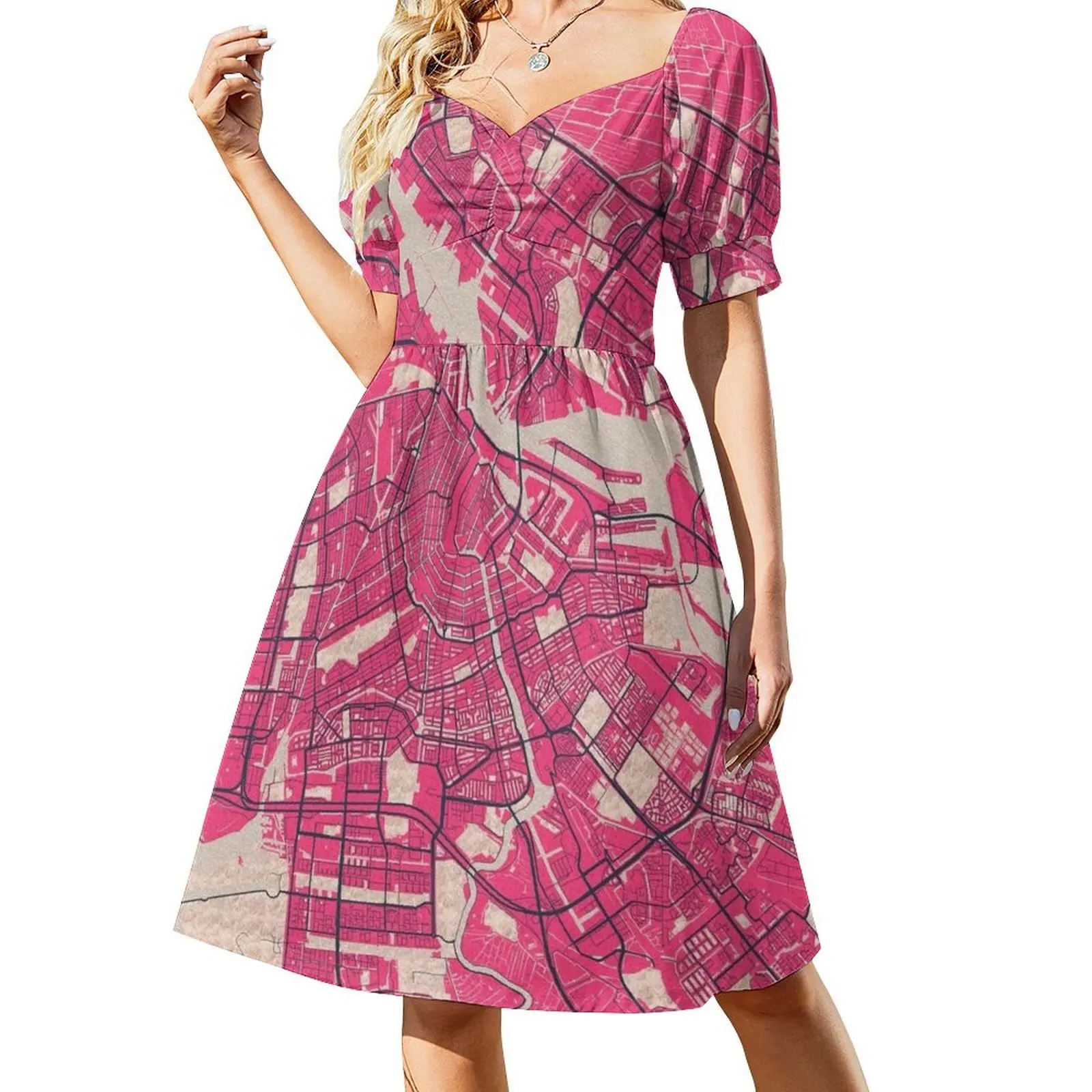 

Amsterdam City Map of Netherlands - Blossom Short-Sleeved Dress evening dresses ladies women's dresses luxury