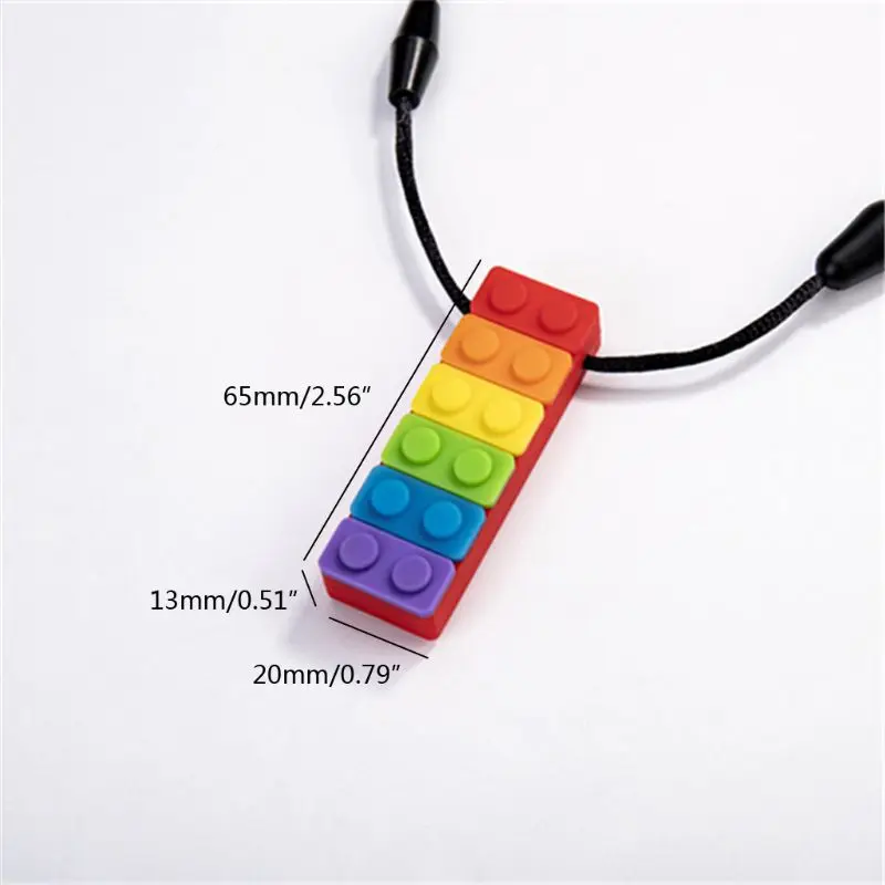 Rainbow Brick Chew Necklace Baby Silicone Teether Autism Sensory Chewy Toys 5 Colors Extremely Durable Safe to Use Drop Shipping