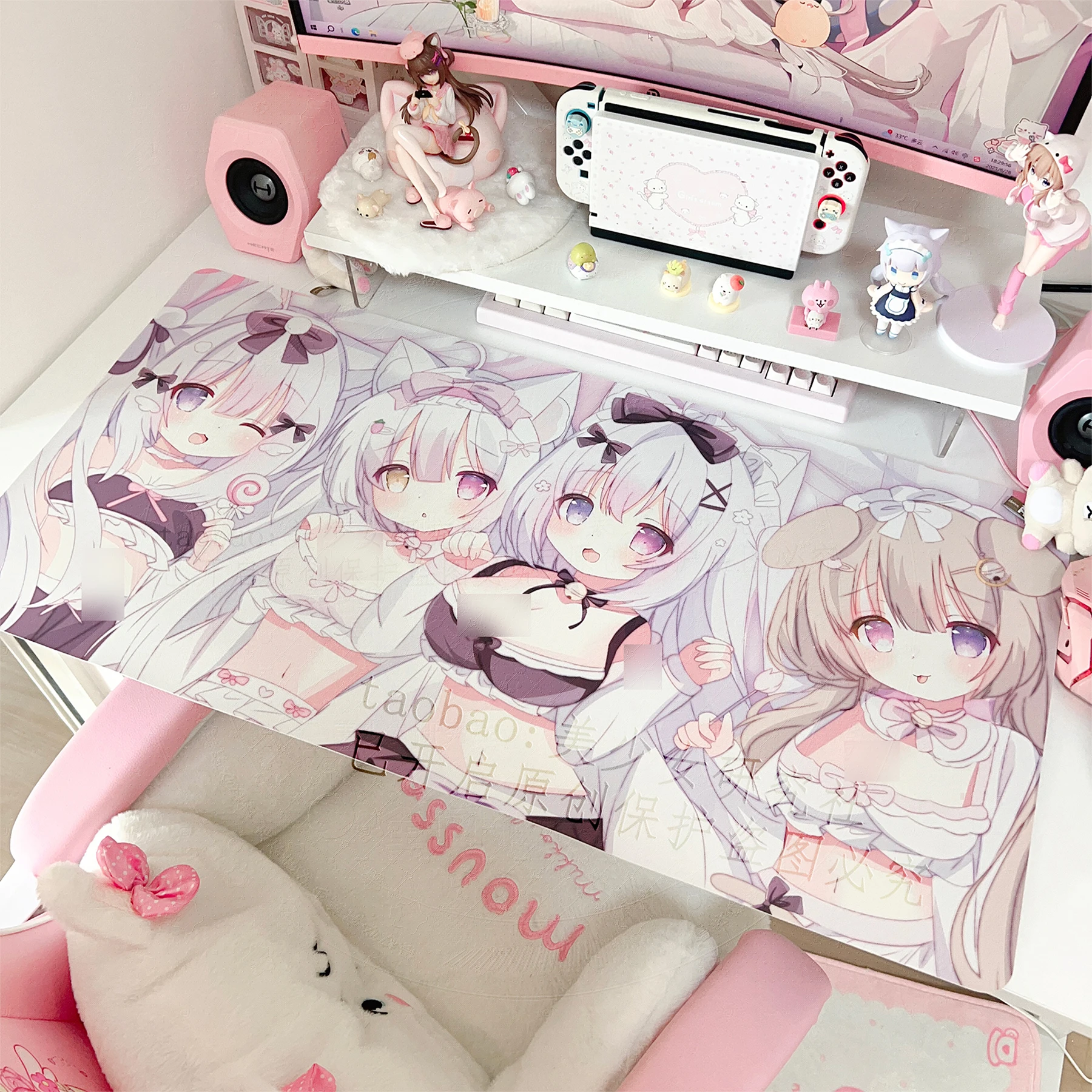 

New Large PU Leather Mouse Pad Kawaii Anime-Style Dormitory Anti-Slip Desk Mat Girls Office Study Computer Keyboard Pad 40x80cm