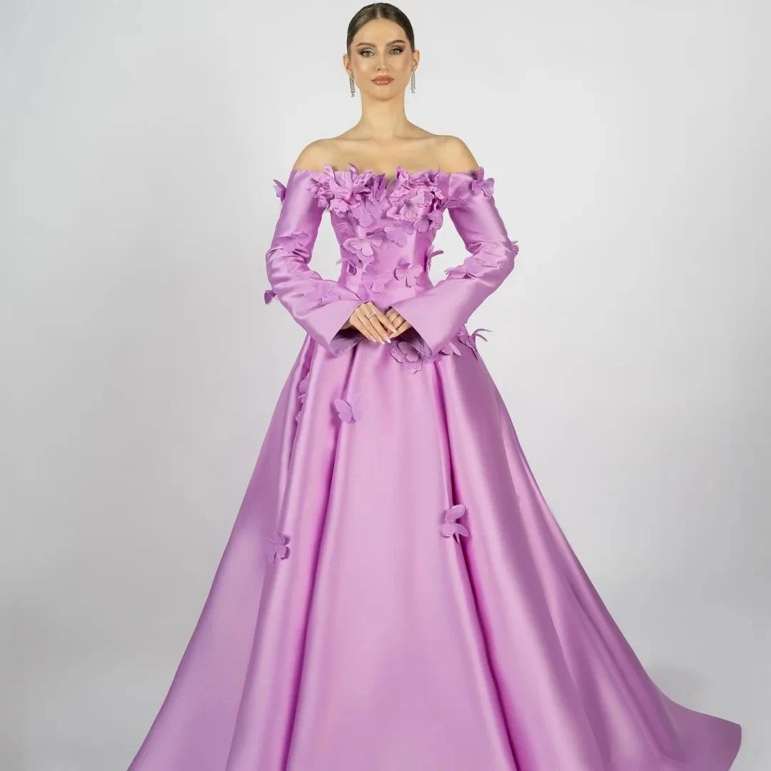 Elegant Prom Celebrity Dress 2026 Off The Shoulder 3D Flowers Satin A-line Evening Birthday Formal Gowns Vestidos De Dala