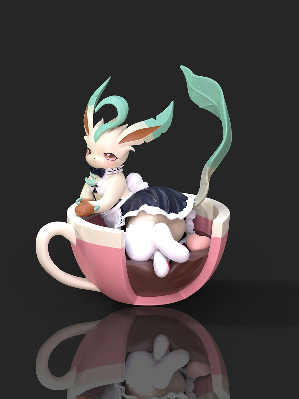 Kawaii Cartoon Pokemon Leafeon Coffee Maid Dress Ver. Cute Anime Furry Figures Gk Model 1/20 Scale Homemade Model Toys