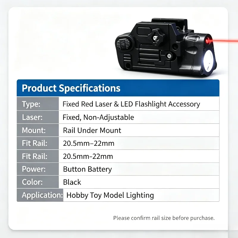 2-in-1 Mini Model Flashlight White Light Red Target Laser Firm 20mm Rail Mount Hobby Play Accessory Supply