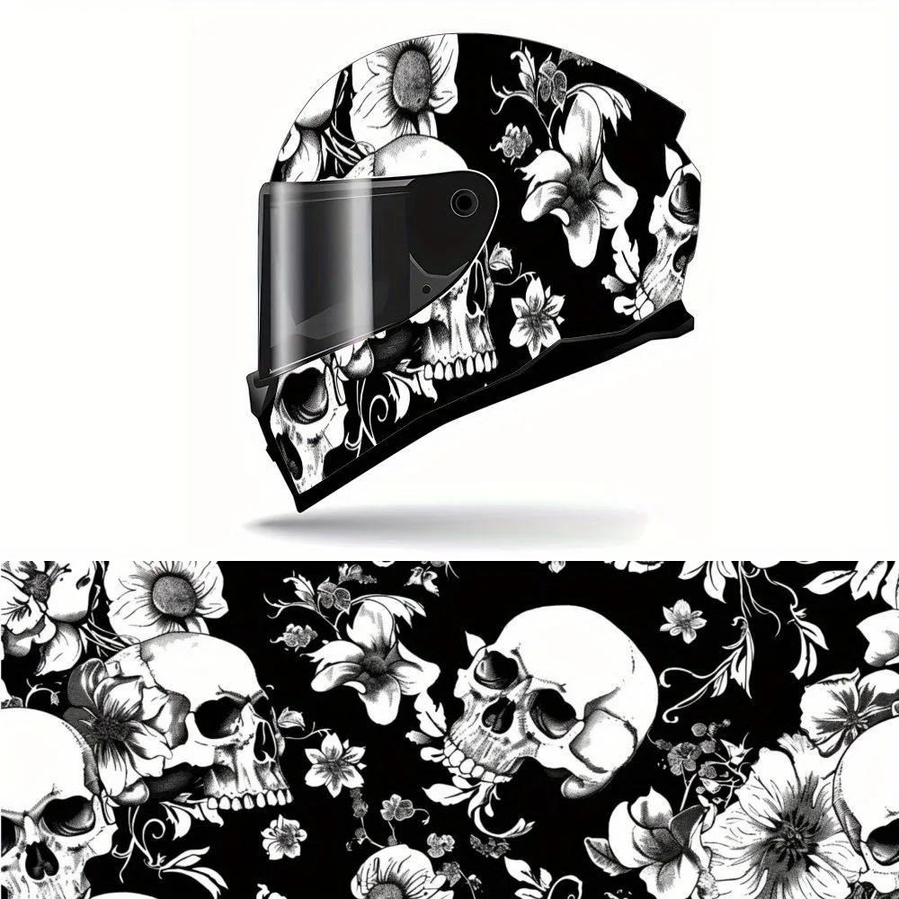 

Mysterious Eerie Skull Floral Print Full Helmet Wrap Sticker Motorcycle Helmet Racing Graphic Decal Vinyl Wrap Helmet Decorative