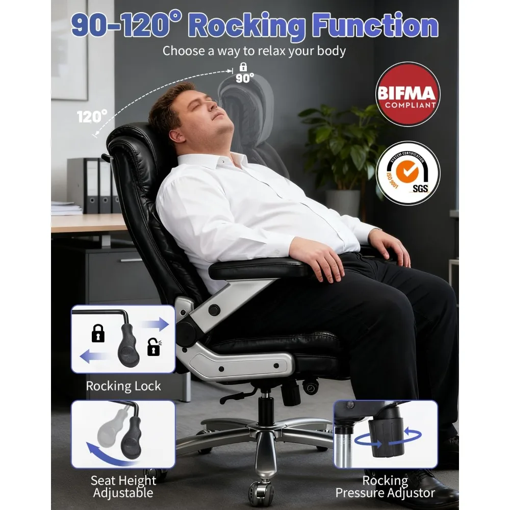 كرسي مكتب كبير وطويل 800 رطل للأشخاص الثقيلين، كرسي تنفيذي عالي التحمل مع ظهر مرتفع، مقعد عريض جدًا.